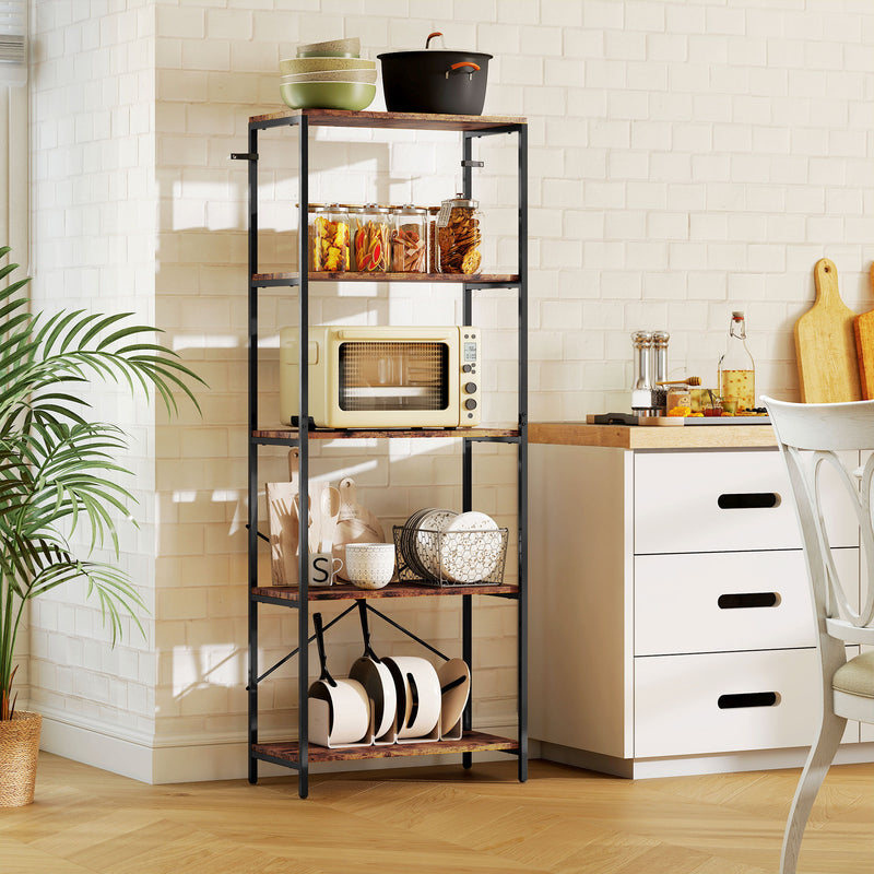 5 Tier Industrial Bookcase With Metal Frame For Home Or Office Storage Rustic Brown And Black