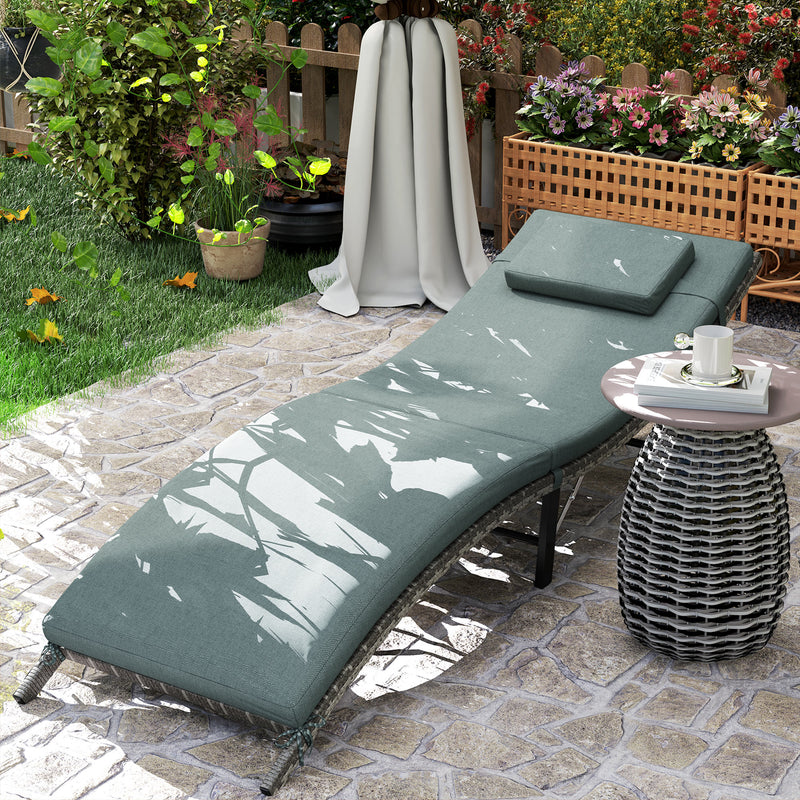 Rattan Folding Sun Lounger with Cushion and Pillow Mixed Grey by Outsunny