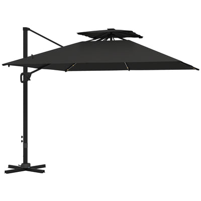 Black 3.5x3 m Square Cantilever Parasol with Solar LED Lights and UPF50+ Shade by Outsunny