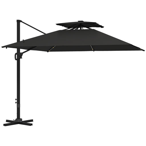 Black 3.5x3 m Square Cantilever Parasol with Solar LED Lights and UPF50+ Shade by Outsunny