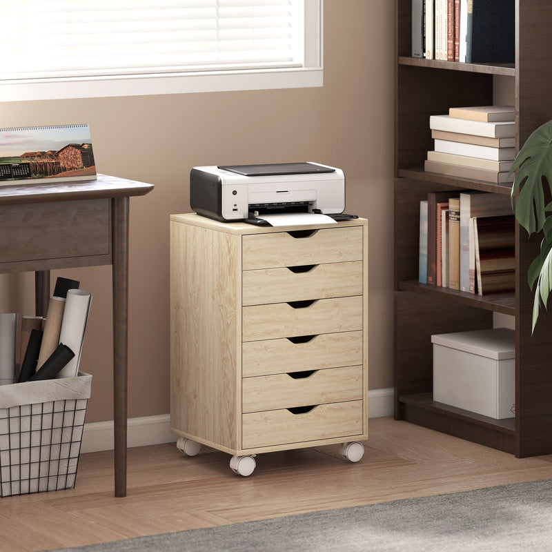 Under Desk Storage Cabinet with 6 Drawers for Home Office Organisation Oak Wood Effect