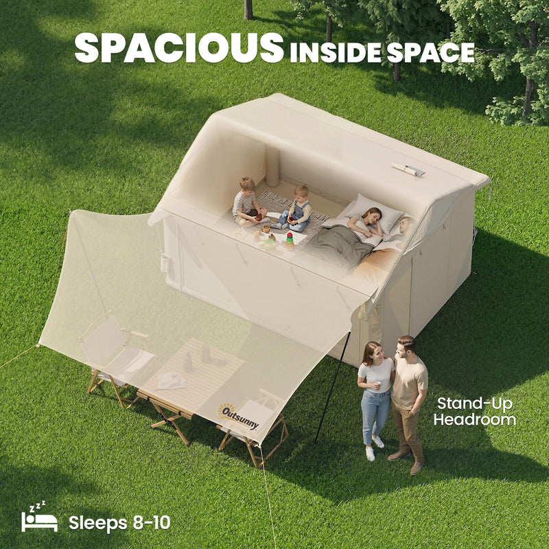 Waterproof Inflatable Camping Tent With Detachable Awning, 6-8 Person, Khaki