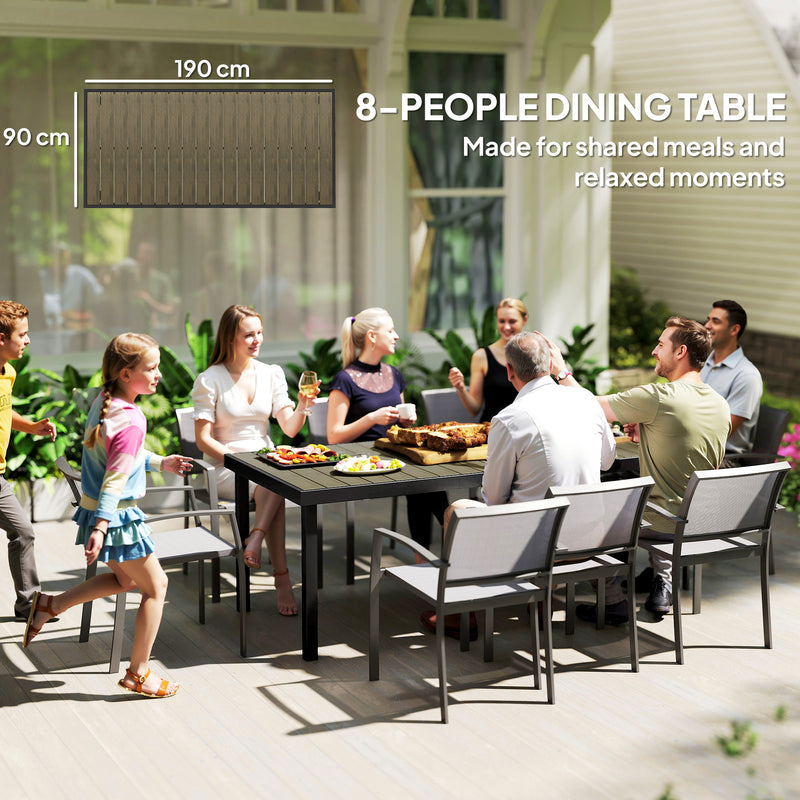 8 Seater Aluminium Garden Dining Table With Faux Wood Top For Patio Or Outdoor Use Brown Outsunny