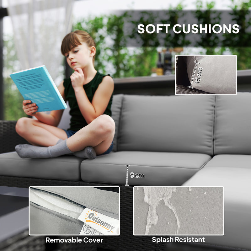 Grey 5 Piece Rattan Garden Furniture Set with Gas Fire Pit Table and Footstool