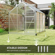 6x6ft Polycarbonate Greenhouse with Sliding Door for Garden Growers Clear AOSOM