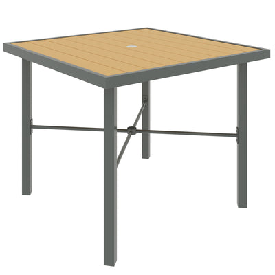 90cm Square Garden Dining Table with Umbrella Hole and Wood Effect Top by Outsunny