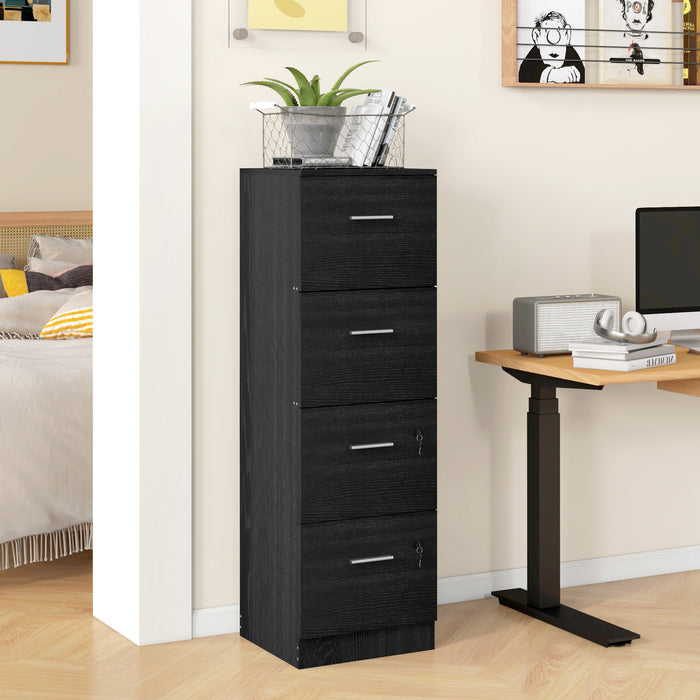 Black 4 Drawer Filing Cabinet With Lock Wood Effect by HOMCOM