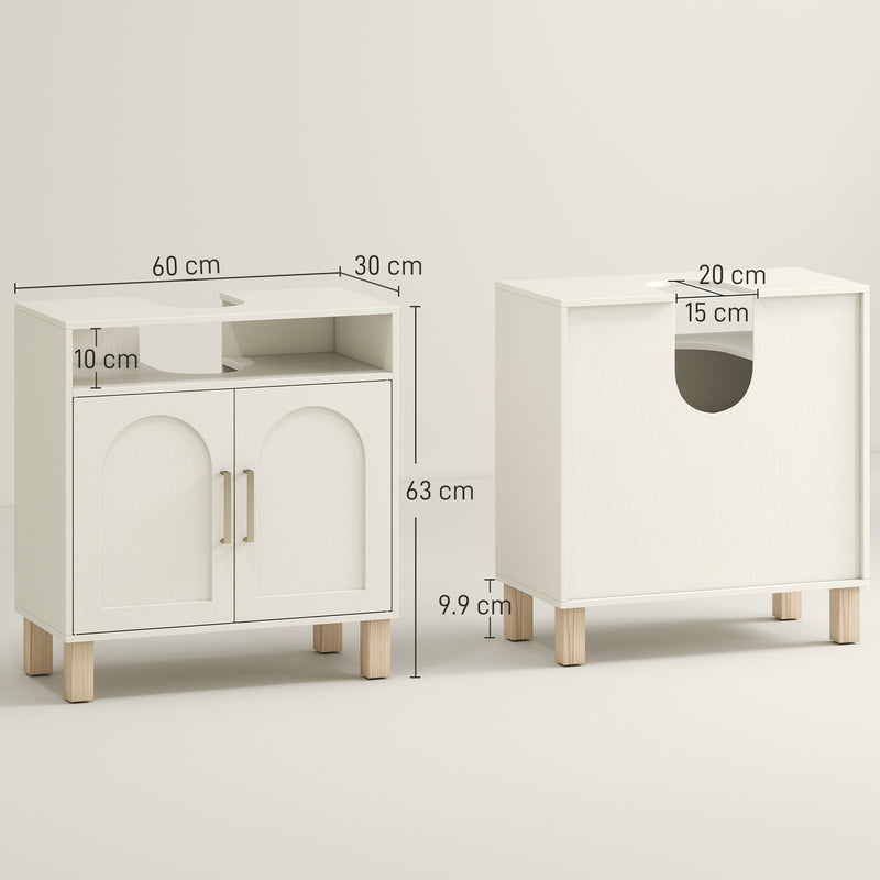 Under Sink Bathroom Cabinet Freestanding Storage Unit for Non Pedestal Basin, Cream White