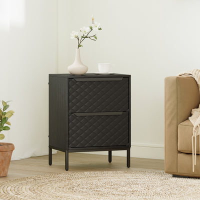 2 Drawer Fabric Chest of Drawers With Aluminium Handles for Bedroom Storage Black