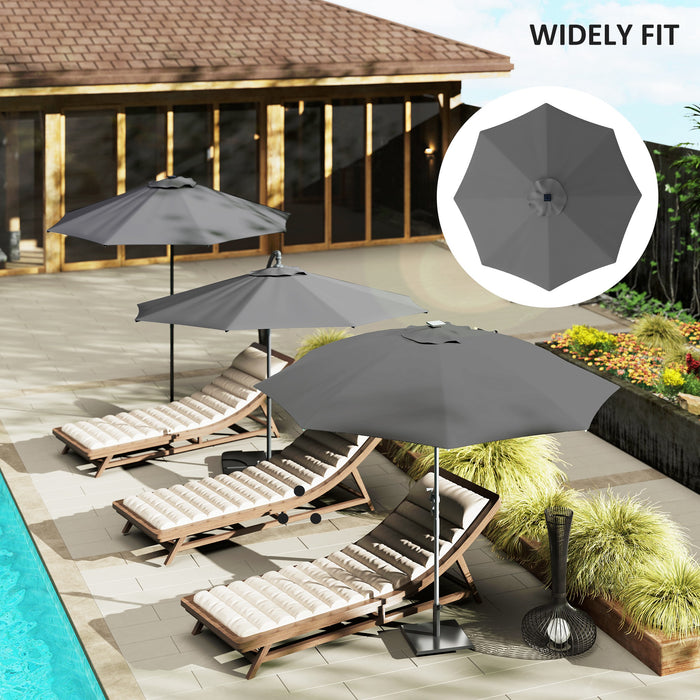 Grey 3m Replacement Parasol Canopy UPF 50 Plus with Top Vent Fits 8 Rib Frames by Outsunny