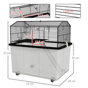 Two Tier Hamster Cage with Wheels Deep Base and Accessories for Small Pets, Grey