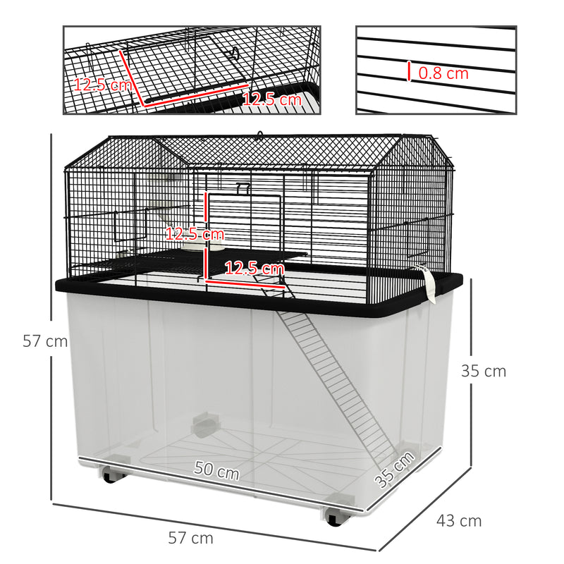 Two Tier Hamster Cage with Wheels Deep Base and Accessories for Small Pets, Grey