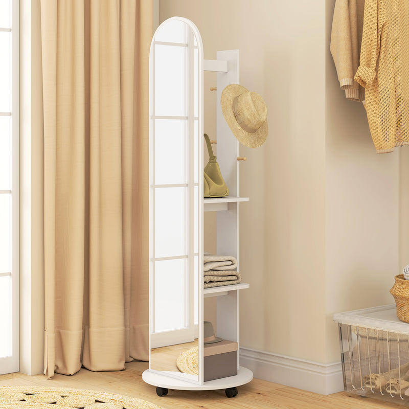 Full Length Mirror with Hidden Storage Shelves and Coat Hooks for Organised Bedrooms Brown Wood Effect Homcom