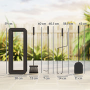 5 Piece Metal Fireplace Tool Set With Stand Ideal For Indoor Fireplaces Black
