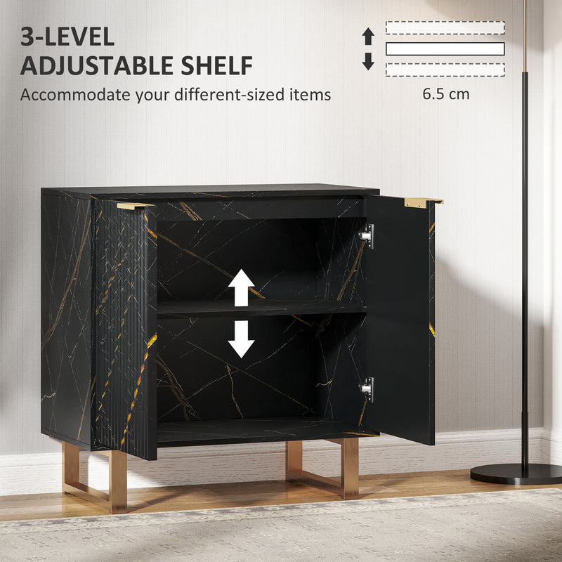 Sideboard and Nightstand Set for Organised Living or Bedroom Storage Black Marble Effect