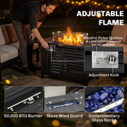 Outdoor Propane Fire Pit Table With Adjustable Heat and Tabletop for Garden or Patio 50,000 BTU - Black Outsunny