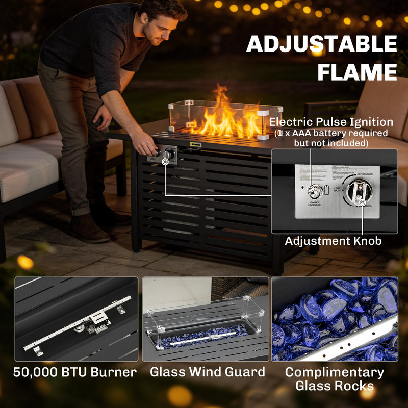 Outdoor Propane Fire Pit Table With Adjustable Heat and Tabletop for Garden or Patio 50,000 BTU - Black Outsunny