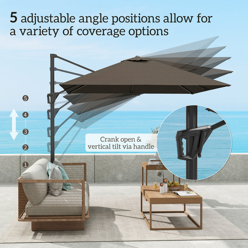 Tan Cantilever Garden Parasol with Crank Handle and Adjustable Angle by Outsunny