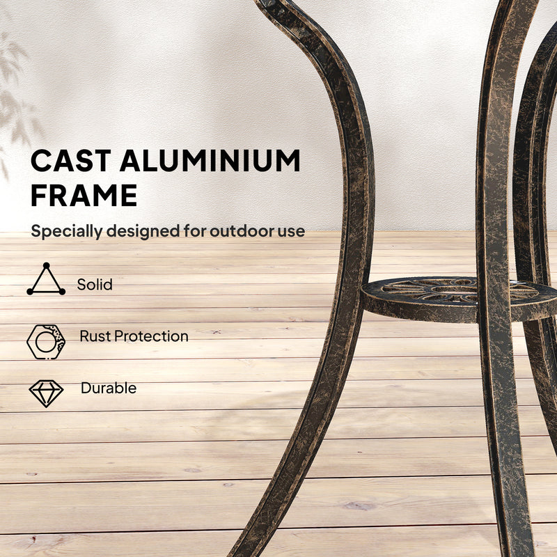 Cast Aluminium Bistro Set for 2 with Umbrella Hole for Patio or Balcony, Bronze Tone Outsunny