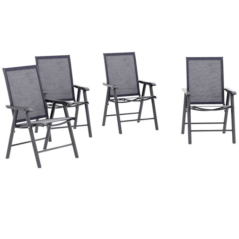 Set of 4 Foldable Metal Garden Chairs Outdoor Patio Dining Seats Charcoal Grey by Outsunny