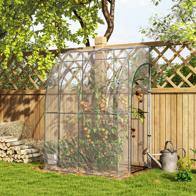 Walk In Lean To Greenhouse 143 x 118cm With Shelves Ideal For Small Gardens Green