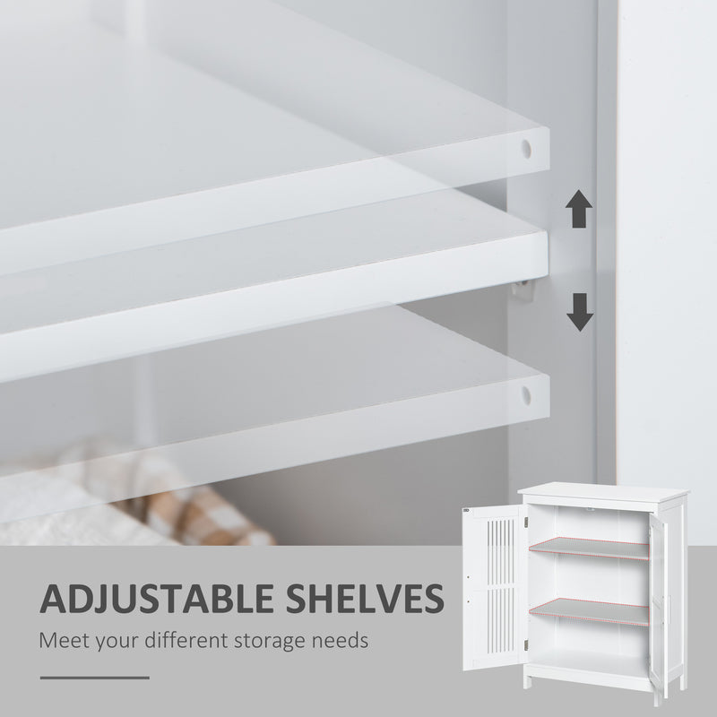 White Freestanding Bathroom Floor Cabinet With Shelves For Towels And Toiletries Storage