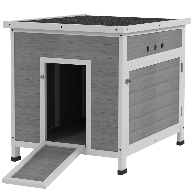Wooden Duck House with Ramp Ventilated Roof and Removable Base for Outdoors Light Grey