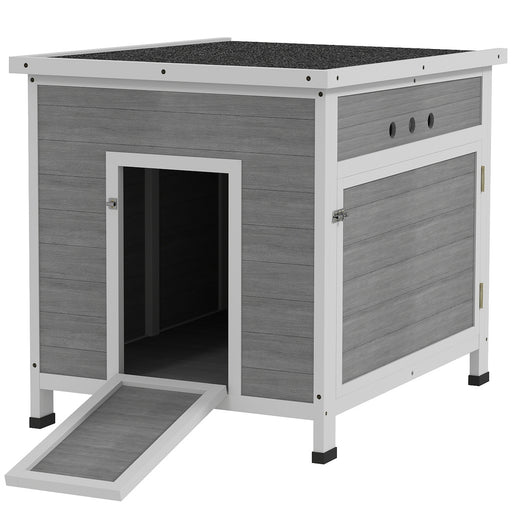 Wooden Duck House with Ramp Ventilated Roof and Removable Base for Outdoors Light Grey
