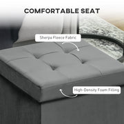 Foldable Velvet Feel Storage Ottoman With Padded Seat And Hidden Compartment Grey