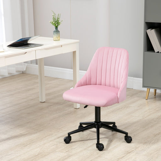 Pink Velvet Feel Armless Swivel Office Chair With Adjustable Seat by Vinsetto