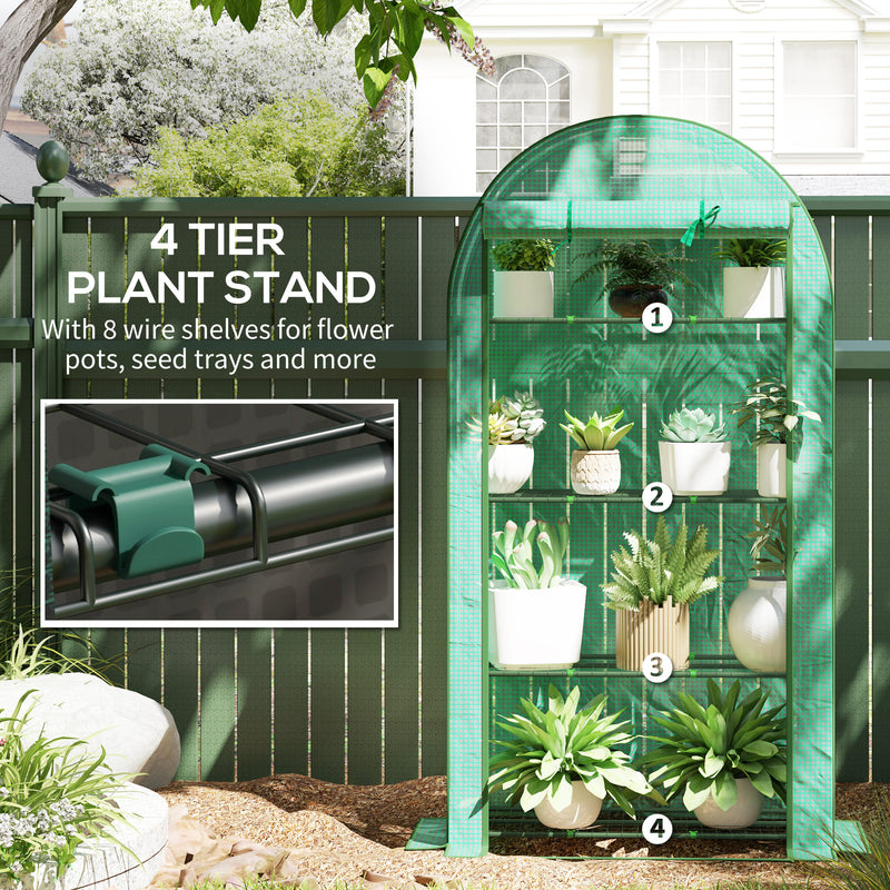 4 Tier Mini Greenhouse with PE Cover and Roll-Up Door Portable 105 x 45 x 160cm Green by Outsunny