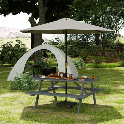 6 Seater Wooden Picnic Table with Parasol Hole Ideal for Garden or Patio Grey AOSOM