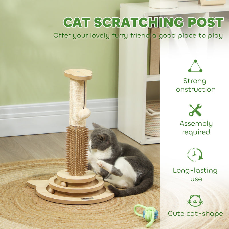 49cm 5 in 1 Cat Scratching Post with Sisal Track Ball Brush and Toys Oak Tone by PawHut