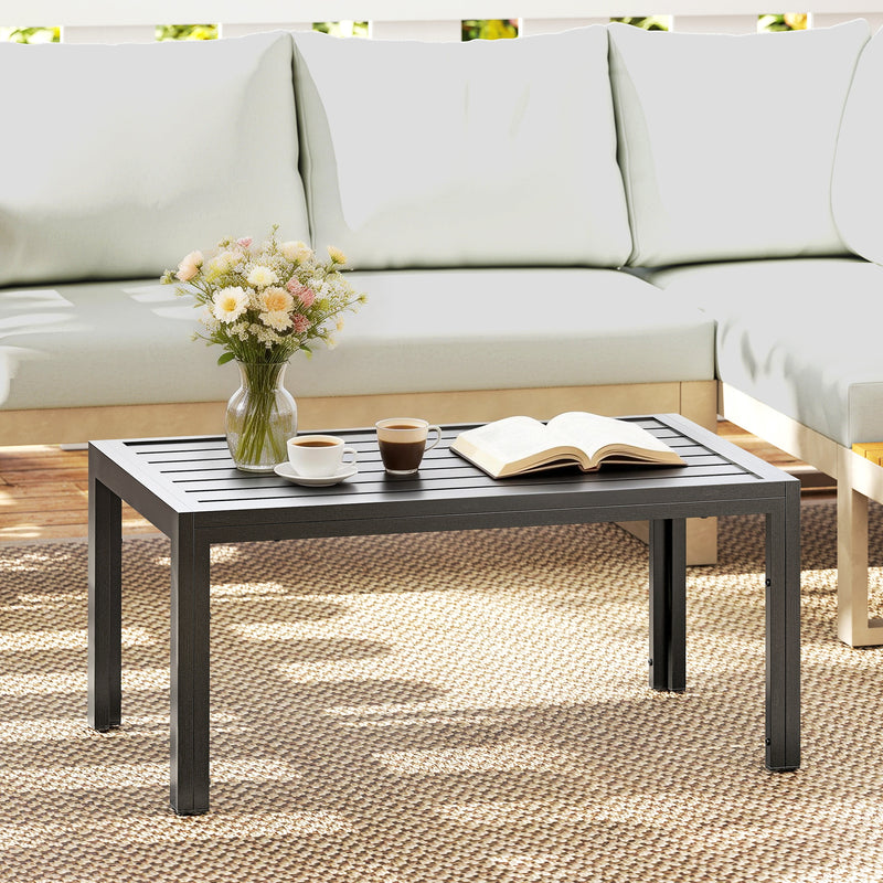 Garden Coffee Table with Quick-Dry Slatted Top for Outdoor Relaxing and Entertaining Grey Outsunny