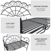 Outsunny Metal Garden Bench Loveseat with Slatted Seat, Black AOSOM