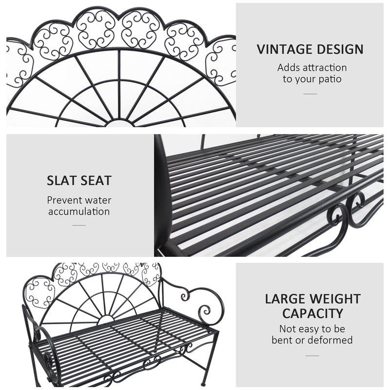 Outsunny Metal Garden Bench Loveseat with Slatted Seat, Black AOSOM