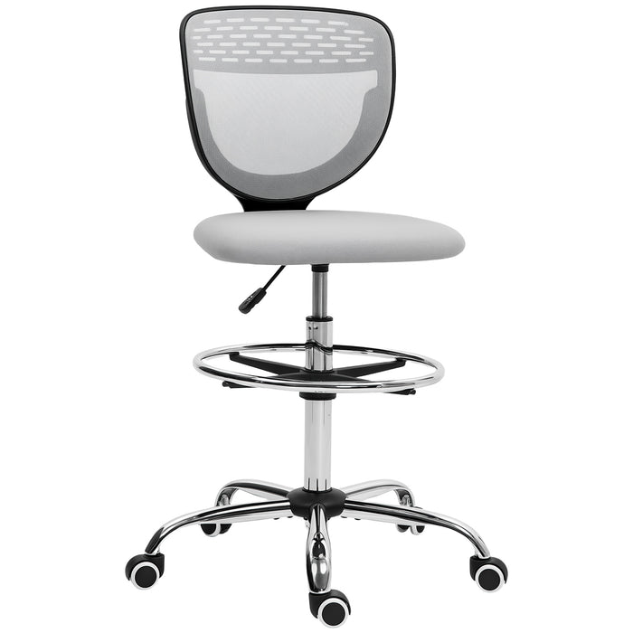 Light Grey Draughtsman Office Chair with Wheels Adjustable 68-88cm by Vinsetto