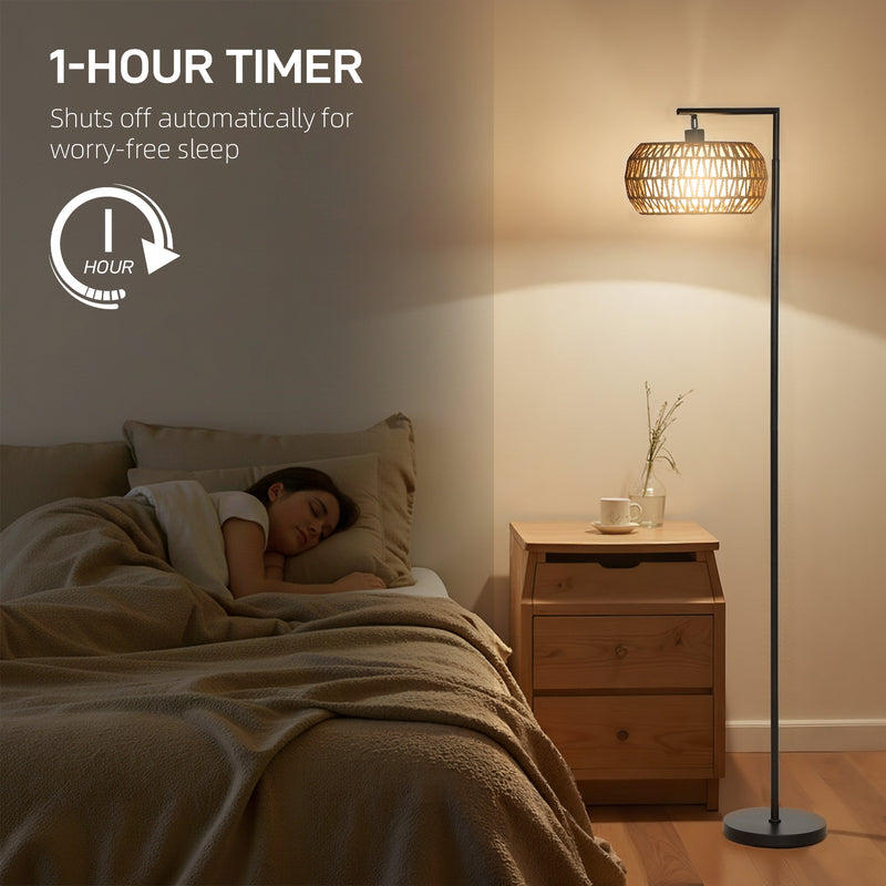 Boho Style Dimmable Floor Lamp with Adjustable Brightness for Living Room Black AOSOM