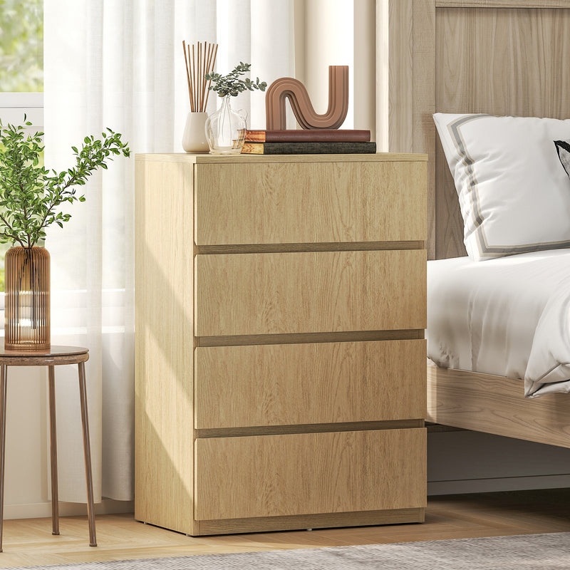 Chest of Drawers with 4 Spacious Handleless Drawers for Bedroom Storage Natural Wood AOSOM