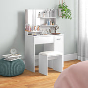 Dressing Table and Stool Set With Hidden Storage Ideal for Bedroom or Vanity Use White