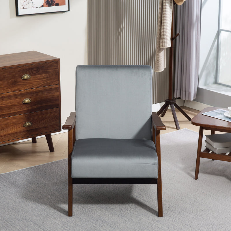 Grey Upholstered Velvet Armchair With Solid Wood Frame and Padded Seat by HOMCOM