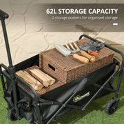 Black 62L Heavy Duty Folding Festival Trolley With Wheels and Adjustable Handle by Outsunny