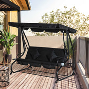 Patio Swings - Black 3 Seater Garden Swing Chair Converts to a Day Bed for Outdoor Relaxing Comfort Outsunny