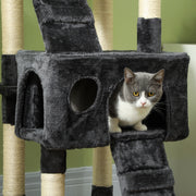 Multi Level Cat Tree Tower With Scratching Posts And Hideaway For Indoor Cats Grey