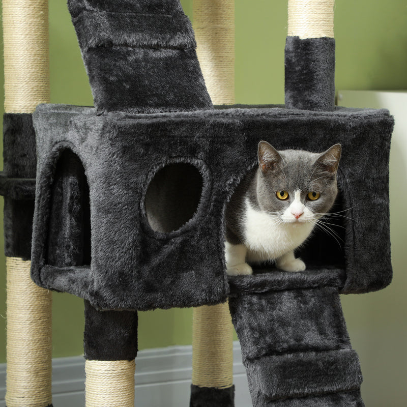Multi Level Cat Tree Tower With Scratching Posts And Hideaway For Indoor Cats Grey