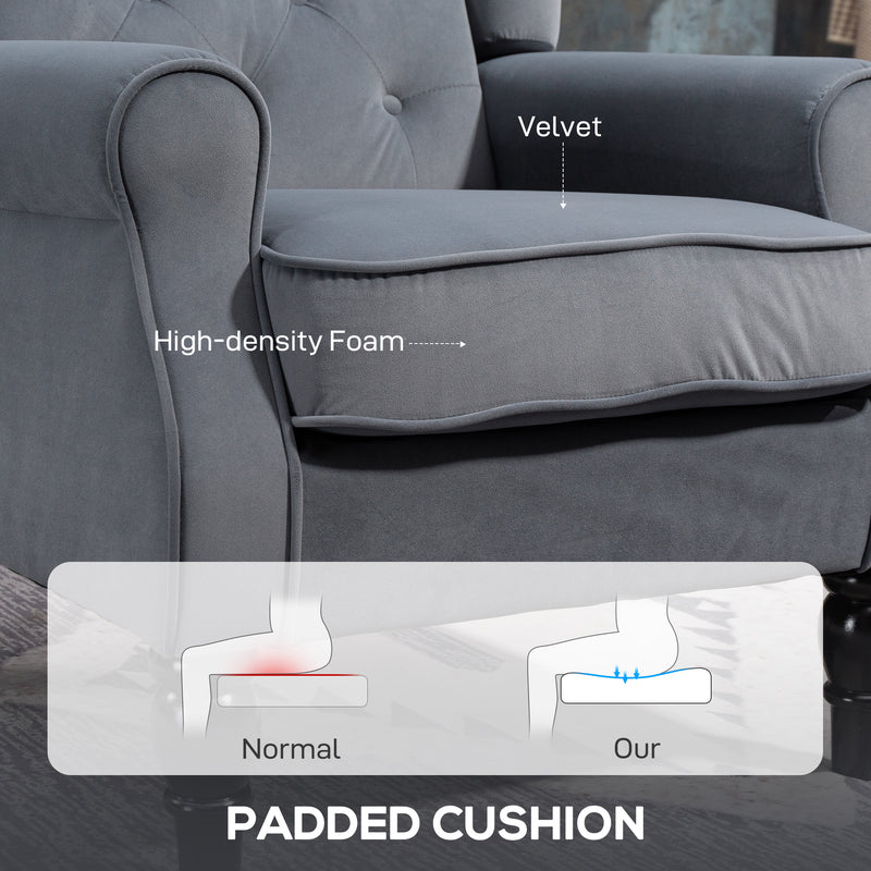 Grey Wingback Accent Chair With Button Tufted Backrest For Living Room Or Bedroom Use