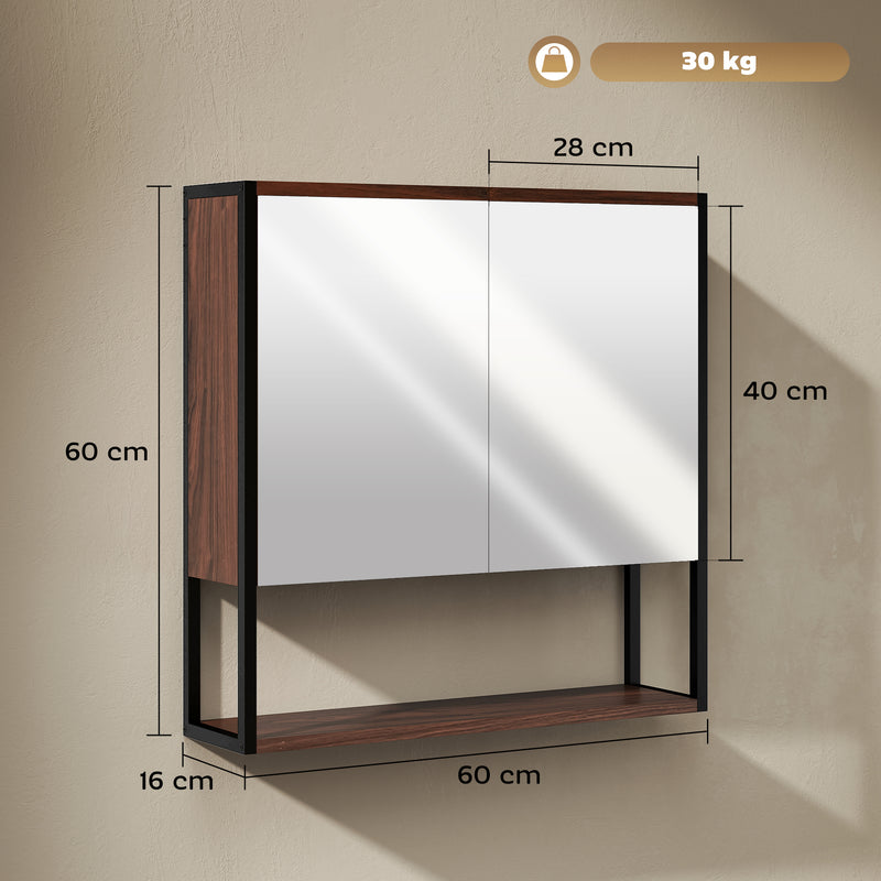 Bathroom Mirror Cabinet With Soft Close Doors And Adjustable Shelf For Storage, Natural Wood