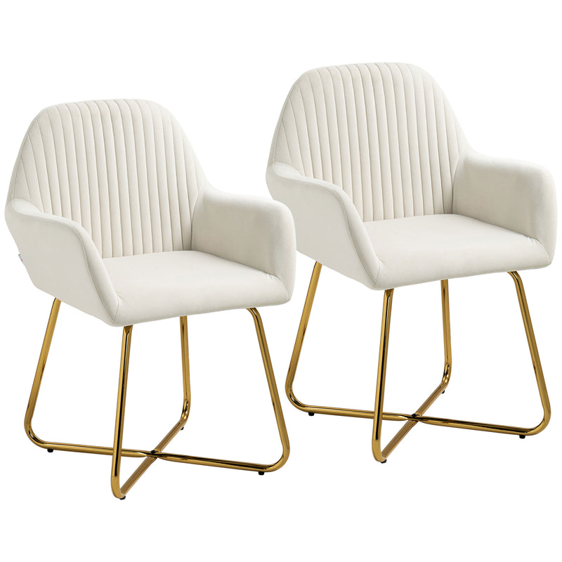 Set of 2 Cream White Upholstered Accent Chairs with Gold Legs for Living Room by HOMCOM