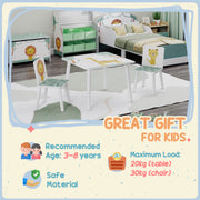 3 Piece Animal Themed Kids Table and 2 Chair Set with Storage for Playroom or Bedroom, Green