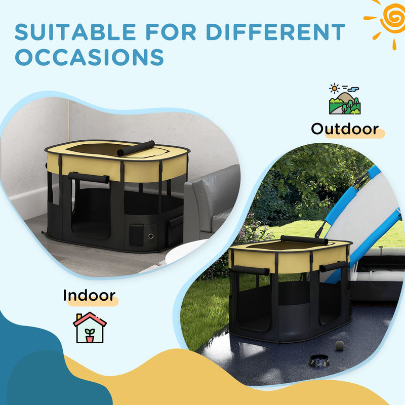 Foldable Portable Dog Playpen with Storage Bag and Ground Stakes for Travel Use Yellow
